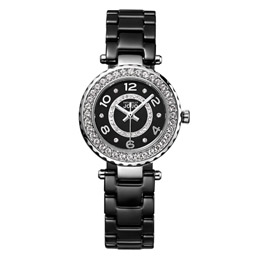 女款黑色镶钻陶瓷表带腕表