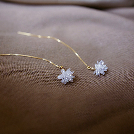 NATURALLY JOJO S925纯银冰雪奇缘耳饰闪亮冰花耳线14K包金耳线百搭长款耳环