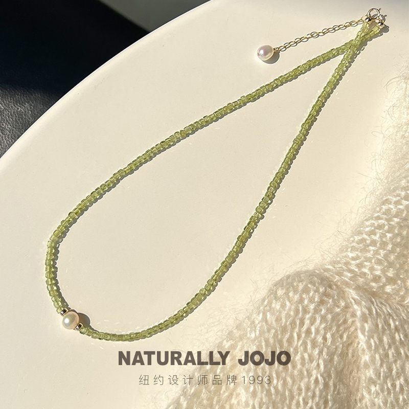 NATURALLY JOJO S925纯银轻奢小众清透橄榄石天然淡水珍珠锁骨链