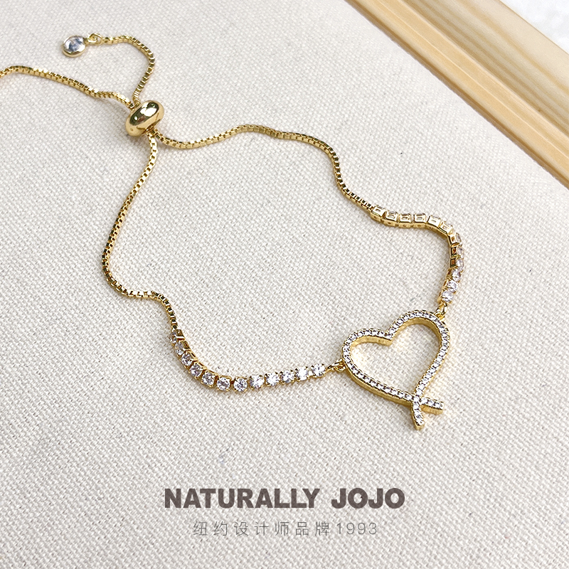 NATURALLY JOJO 时尚微镶锆石爱心吊坠可推拉调节手链
